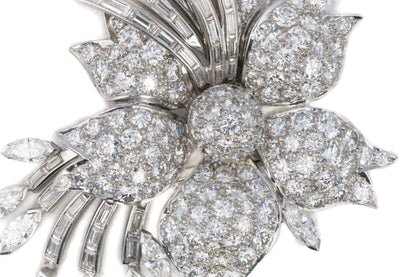 Multi Cut Diamond Floral Brooch in Platinum