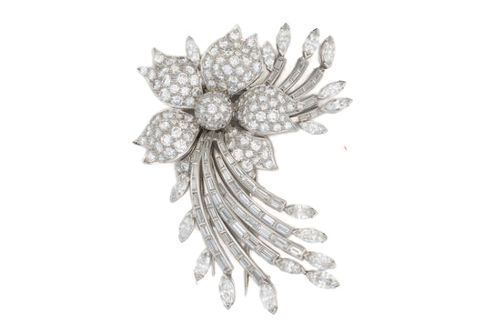 Multi Cut Diamond Floral Brooch in Platinum
