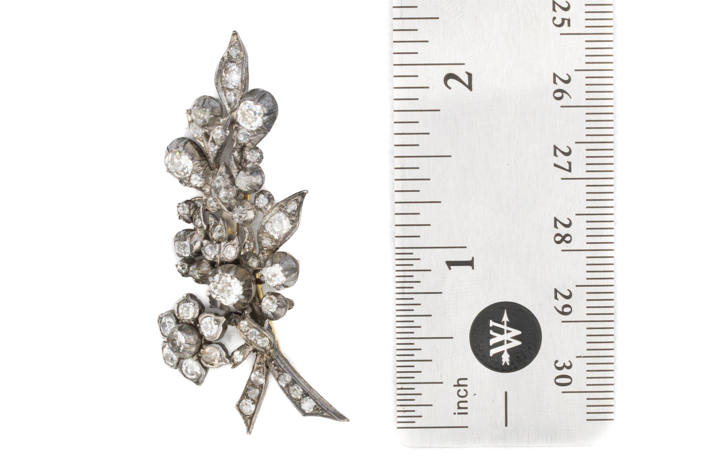 Art Deco Diamond Floral Brooch In Silver with Gold Platting