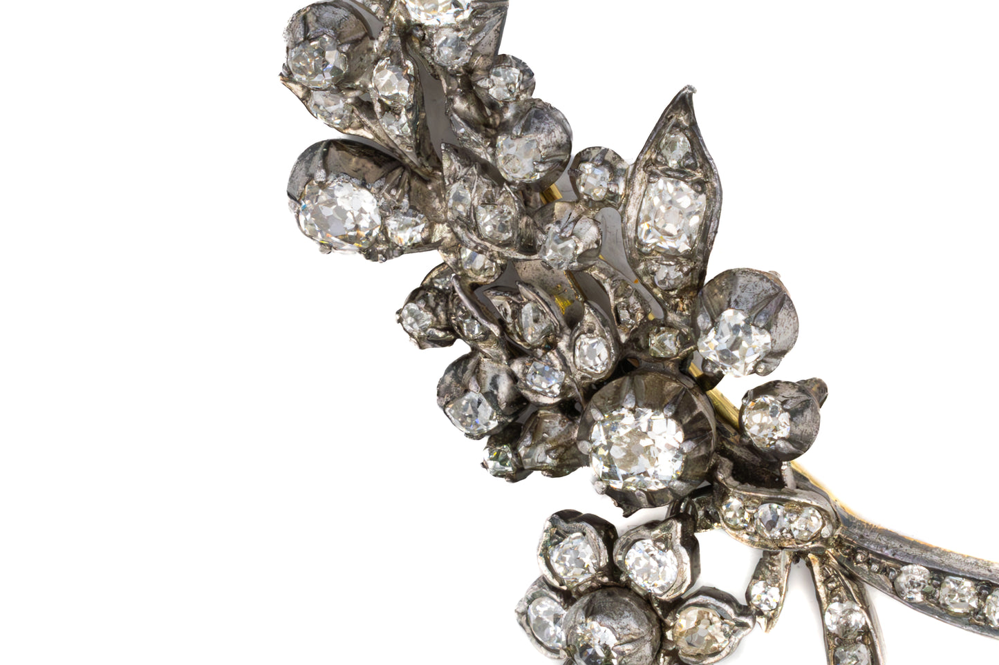 Art Deco Diamond Floral Brooch In Silver with Gold Platting