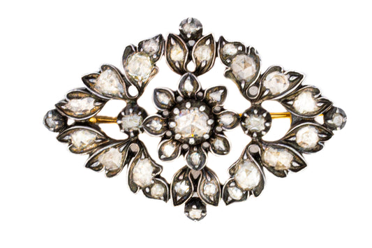 Rose-Cut Diamond Floral Brooch in Silver-Topped Gold