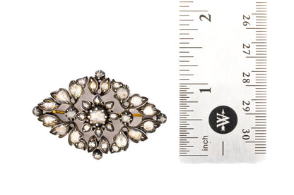 Rose-Cut Diamond Floral Brooch in Silver-Topped Gold