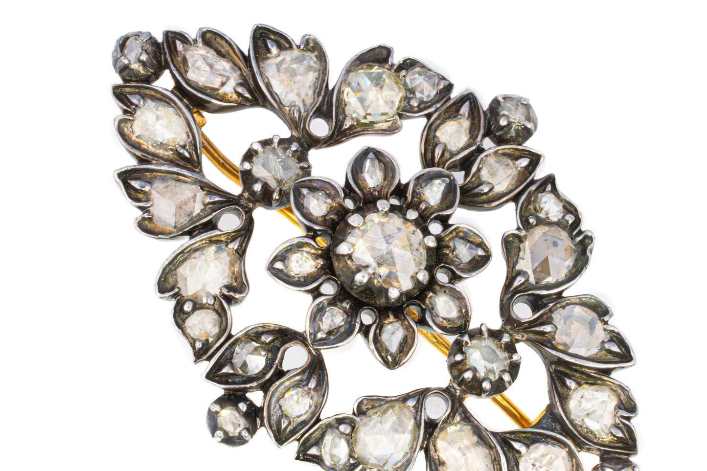 Rose-Cut Diamond Floral Brooch in Silver-Topped Gold