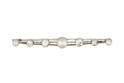 Art Deco Pearl and Diamond Platinum Bar Brooch