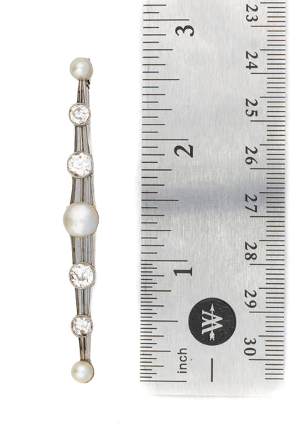Art Deco Pearl and Diamond Platinum Bar Brooch