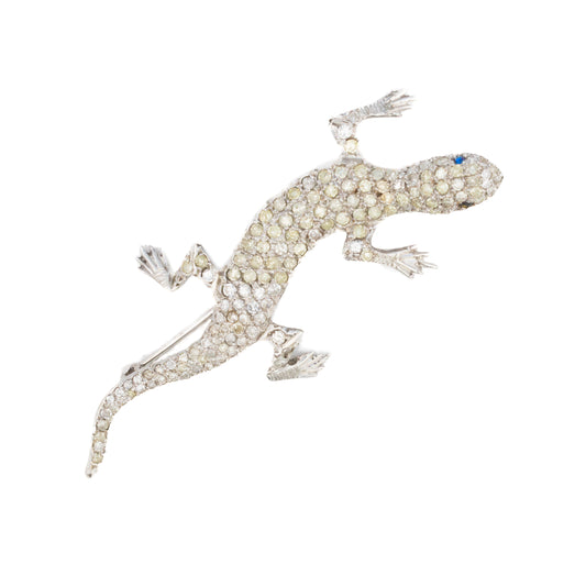 Diamond and Sapphire Lizard Brooch in White Gold
