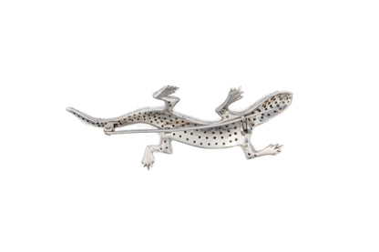 Diamond and Sapphire Lizard Brooch in White Gold