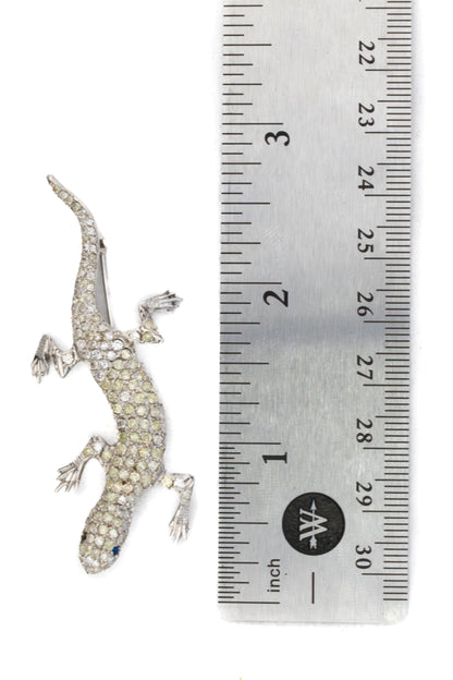 Diamond and Sapphire Lizard Brooch in White Gold