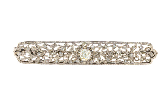 Art Deco Diamond Filigree Bar Brooch
