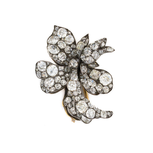 Antique Diamond Floral Brooch Silver with Gold Platting Brooch