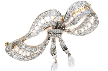Diamond Bow Drop Brooch