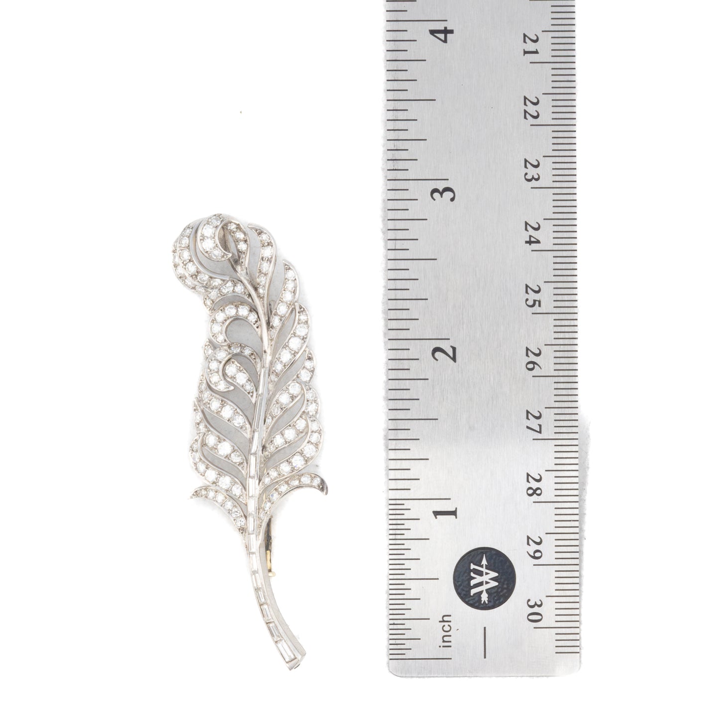 Pair of Diamond Feather Brooches in Platinum