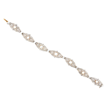 Diamond and Pearl Open Link Bracelet