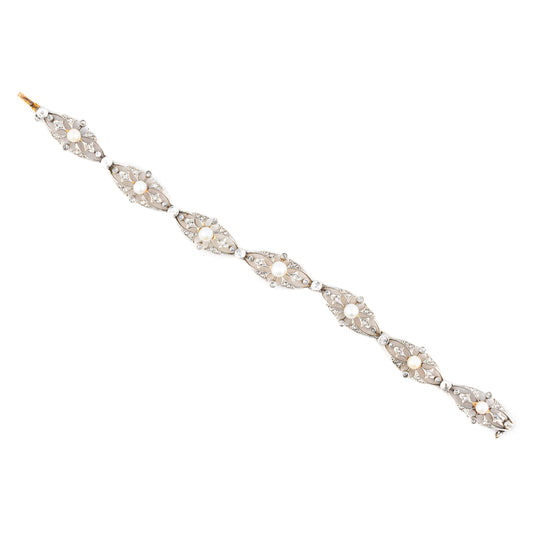 Diamond and Pearl Open Link Bracelet