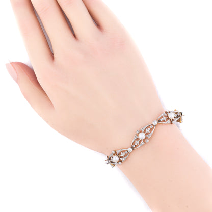 Diamond and Pearl Open Link Bracelet
