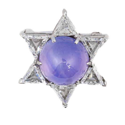 Rose Cut Diamond and Star Sapphire Star Brooch