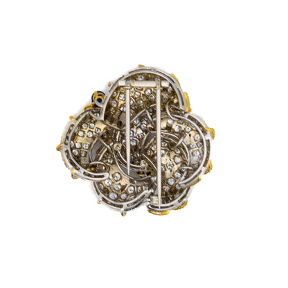 Diamond and Sapphire Flower Brooch