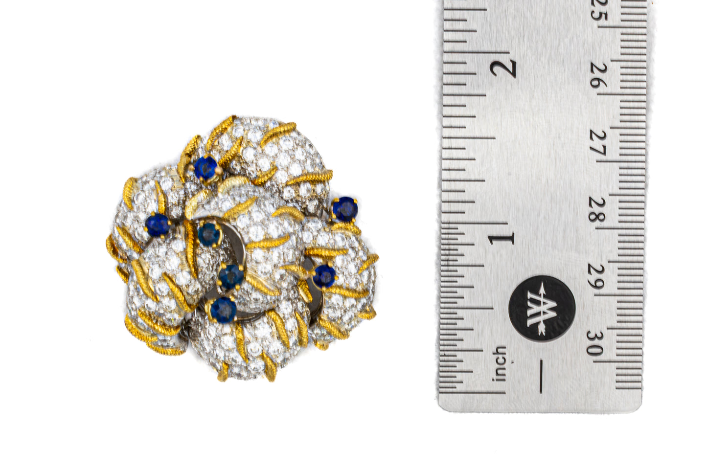 Diamond and Sapphire Flower Brooch