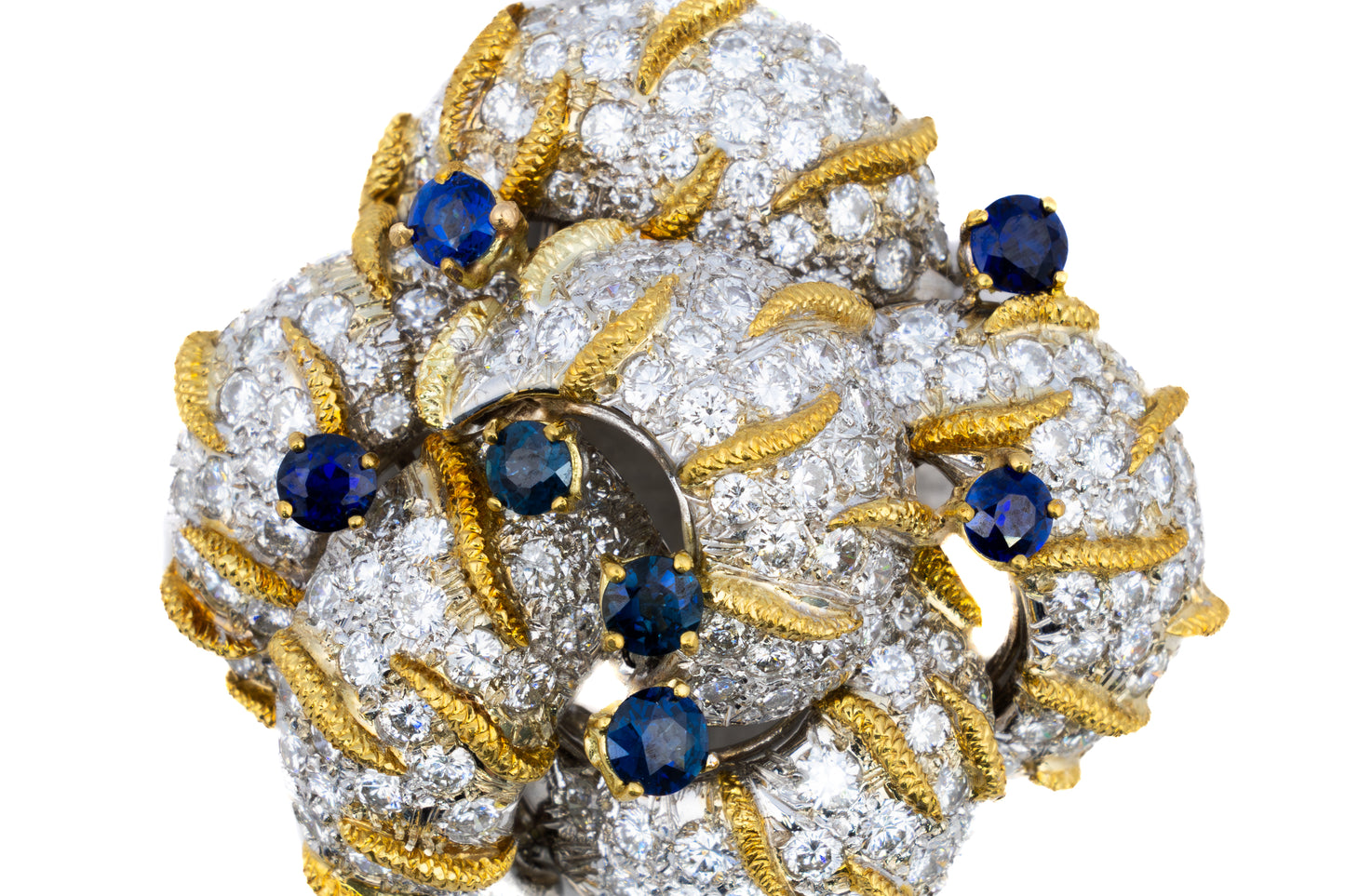 Diamond and Sapphire Flower Brooch