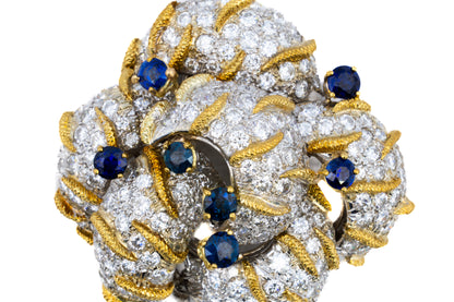 Diamond and Sapphire Flower Brooch