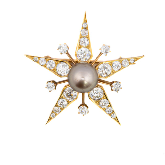 Tahitian Pearl and Diamond Starburst Brooch