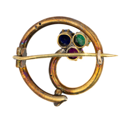Vintage Emerald, Sapphire & Ruby Circular Brooch