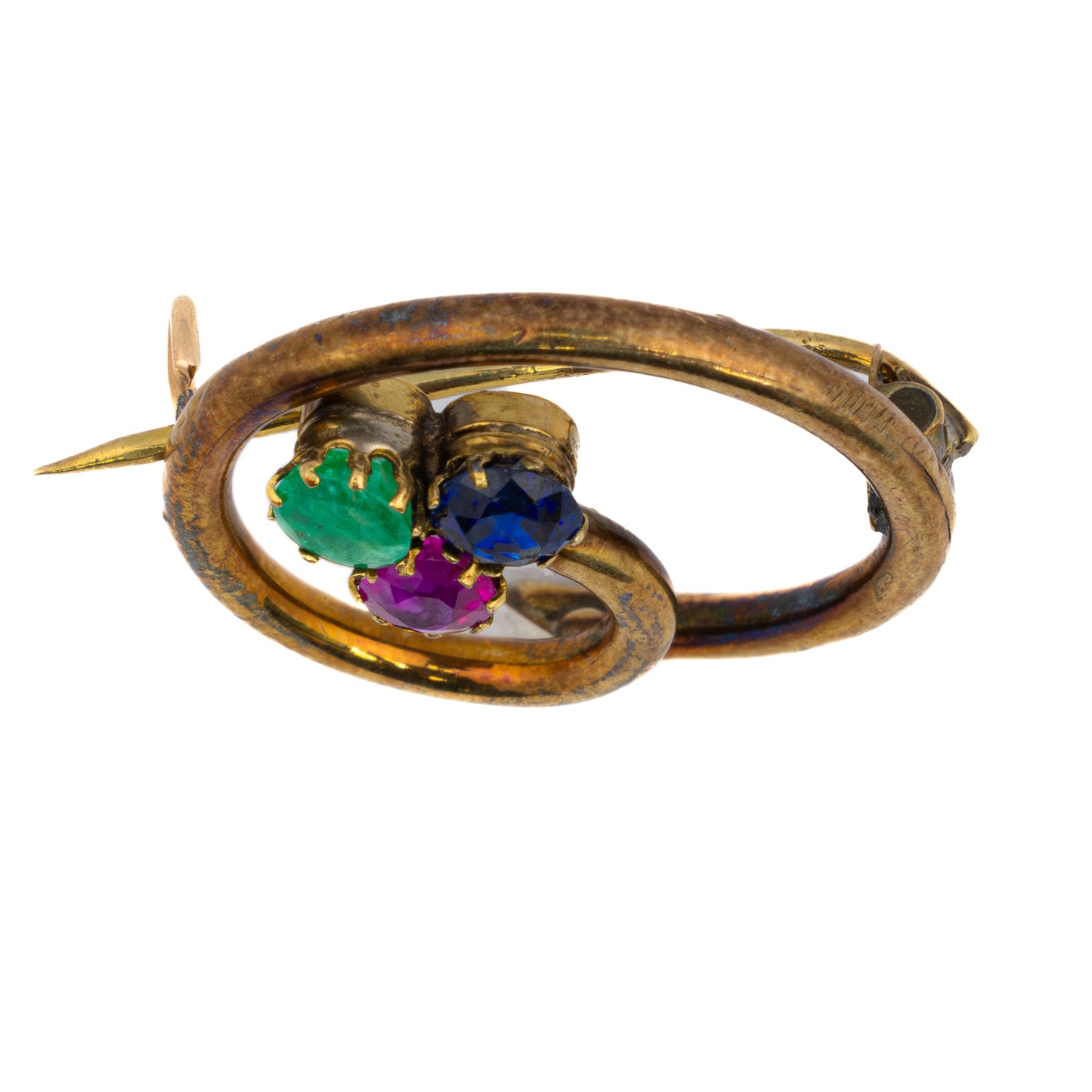 Vintage Emerald, Sapphire & Ruby Circular Brooch