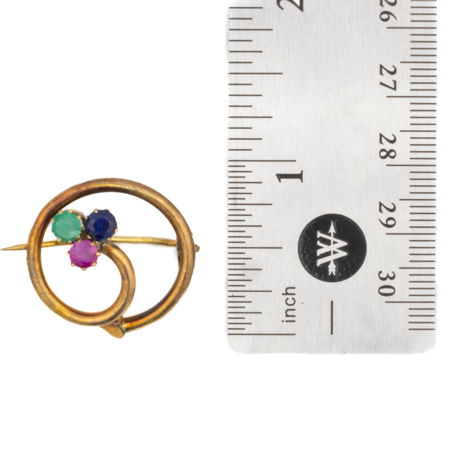 Vintage Emerald, Sapphire & Ruby Circular Brooch