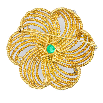 Diamond and Cabochon Emerald Floral Brooch