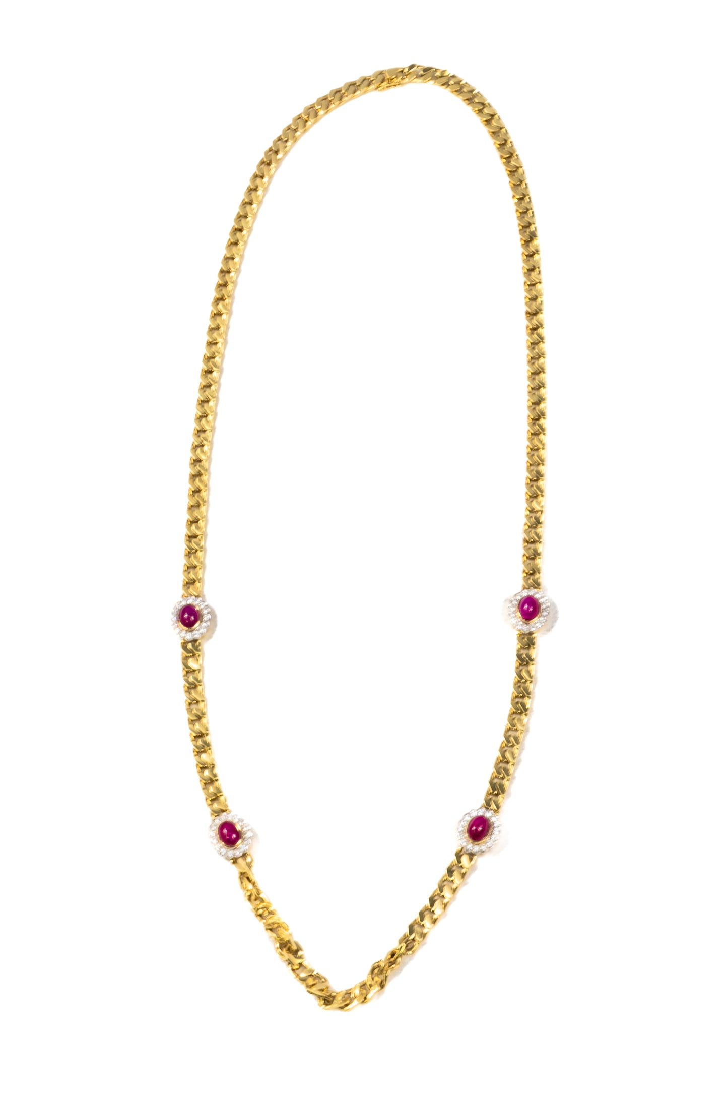 Cabochon Ruby and Diamond Station Necklace