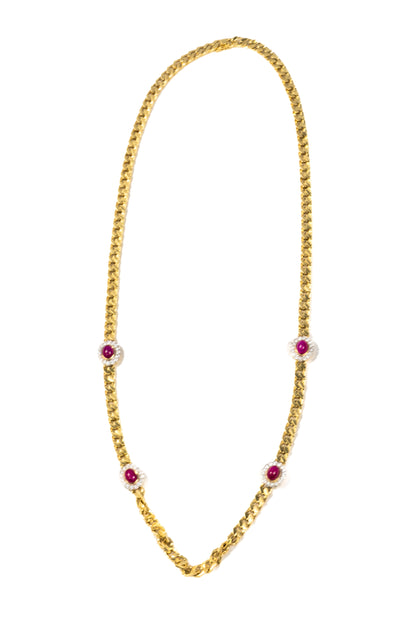 Cabochon Ruby and Diamond Station Necklace