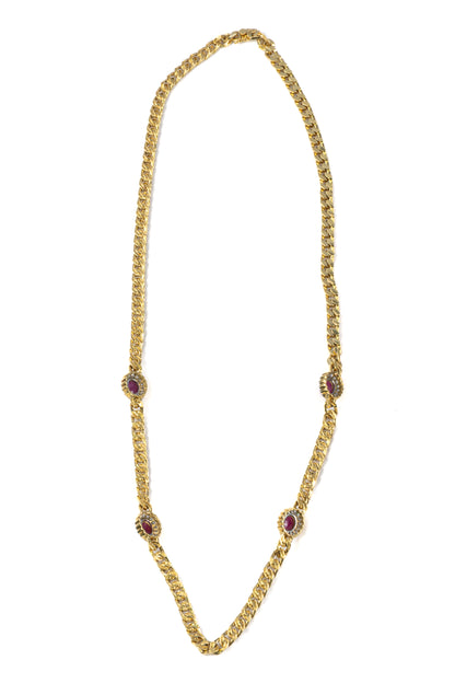 Cabochon Ruby and Diamond Station Necklace