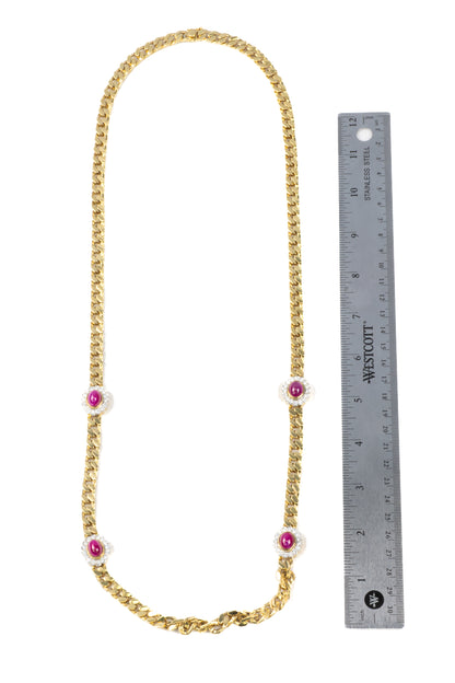 Cabochon Ruby and Diamond Station Necklace