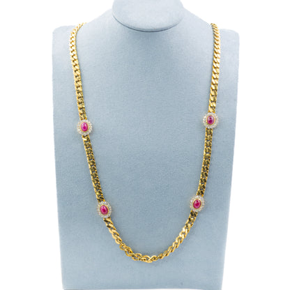 Cabochon Ruby and Diamond Station Necklace