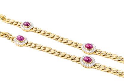 Cabochon Ruby and Diamond Station Necklace