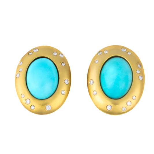 Angela Cummings for Tiffany & Co. Turquoise and Diamond Oval Earrings