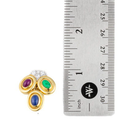 David Webb Three Stone Cabochon and Diamond Earrings