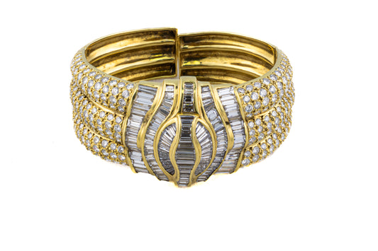 Round and Baguette Diamond Bangle