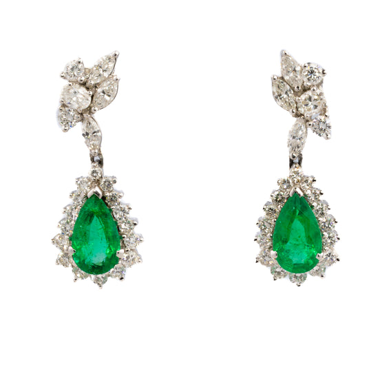 Emerald and Diamond Cluster Drop Earrings
