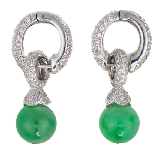 Convertible Diamond and Jade Bead Drop Earrings