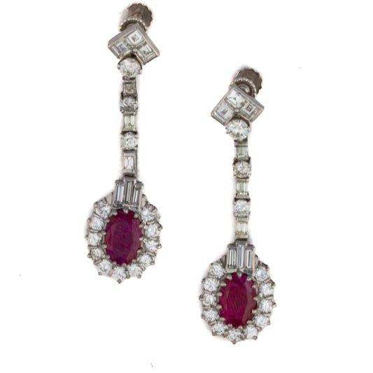 Multi Cut Diamond & Ruby Drop Earrings