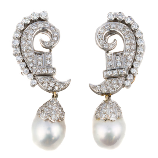 Diamond and Detachable Pearl Drop Earrings