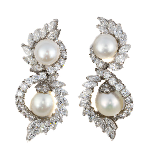 Diamond and Pearl Double Swirl Earrings
