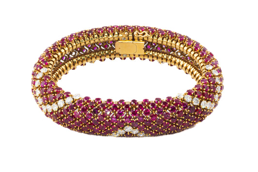 Ruby and Diamond Lattice Bracelet in 18K Yellow Gold