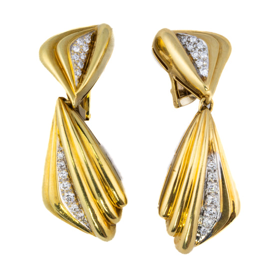 Sculptural Retro Diamond Fan Drop Earrings