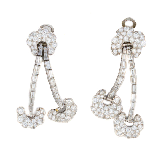 Round and Baguette Diamond Double-Drop Earrings