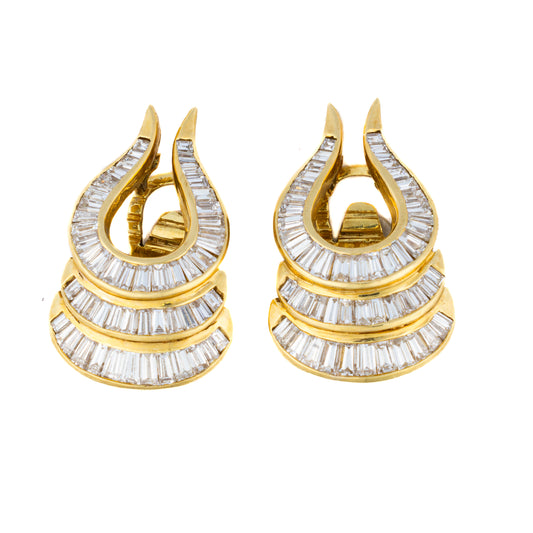 Sculptural Triple-Ring Baguette Diamond Earrings