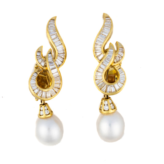 Baguette Diamond and Detachable Pearl Day Earrings