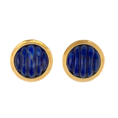 Carved Lapis Lazuli Round Earrings