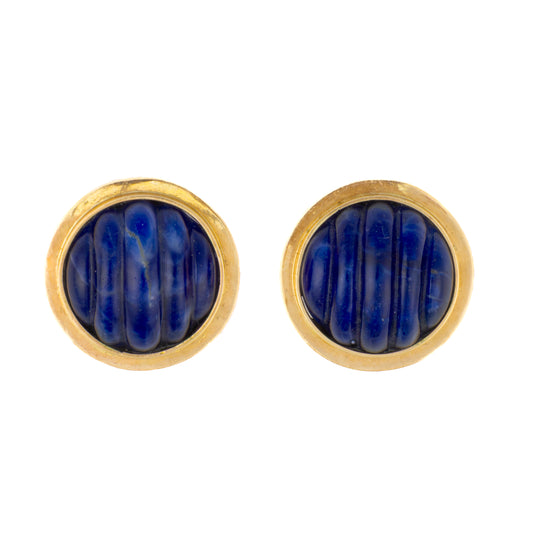 Carved Lapis Lazuli Round Earrings
